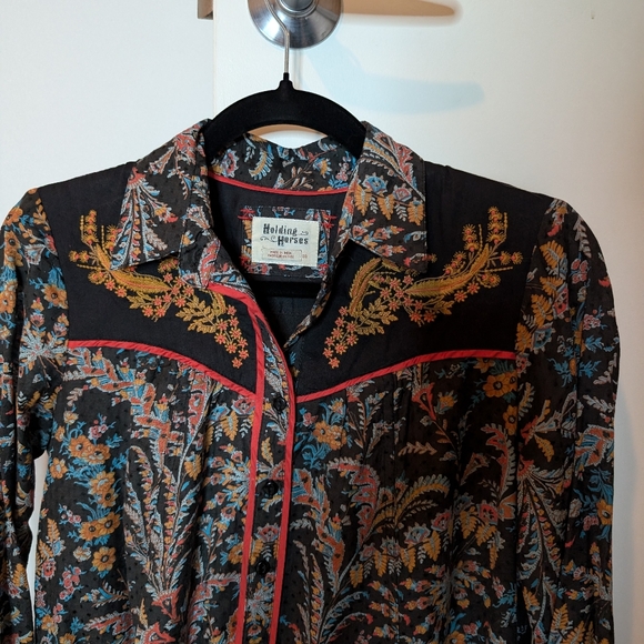 Holding Horses Anthropologie Escalante Shirt Dress Sz 00 Rodeo Western Prairie - Picture 10 of 16